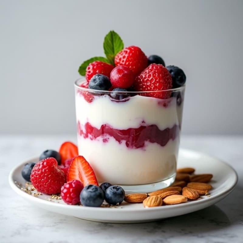 Greek Yogurt Protein Parfait with Mixed Berries and Almonds