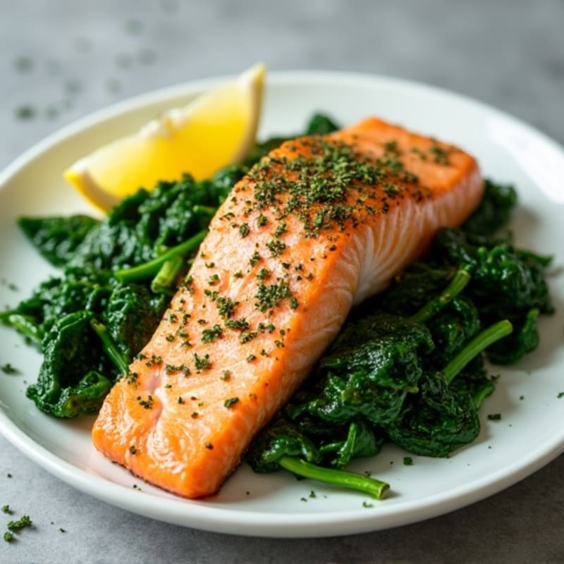 Herb-Crusted Salmon with Garlic Sautéed Spinach