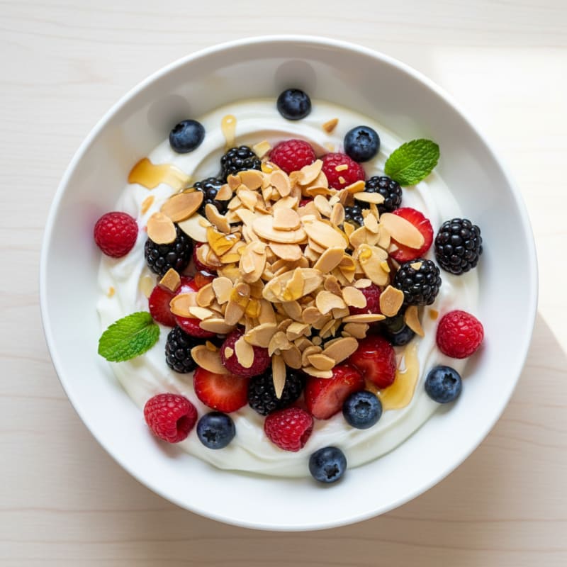 Creamy Greek Yogurt Protein Parfait with Mixed Berries and Almonds