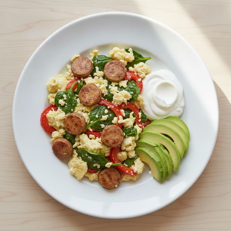 Egg White Scramble with Turkey Sausage and Greek Yogurt