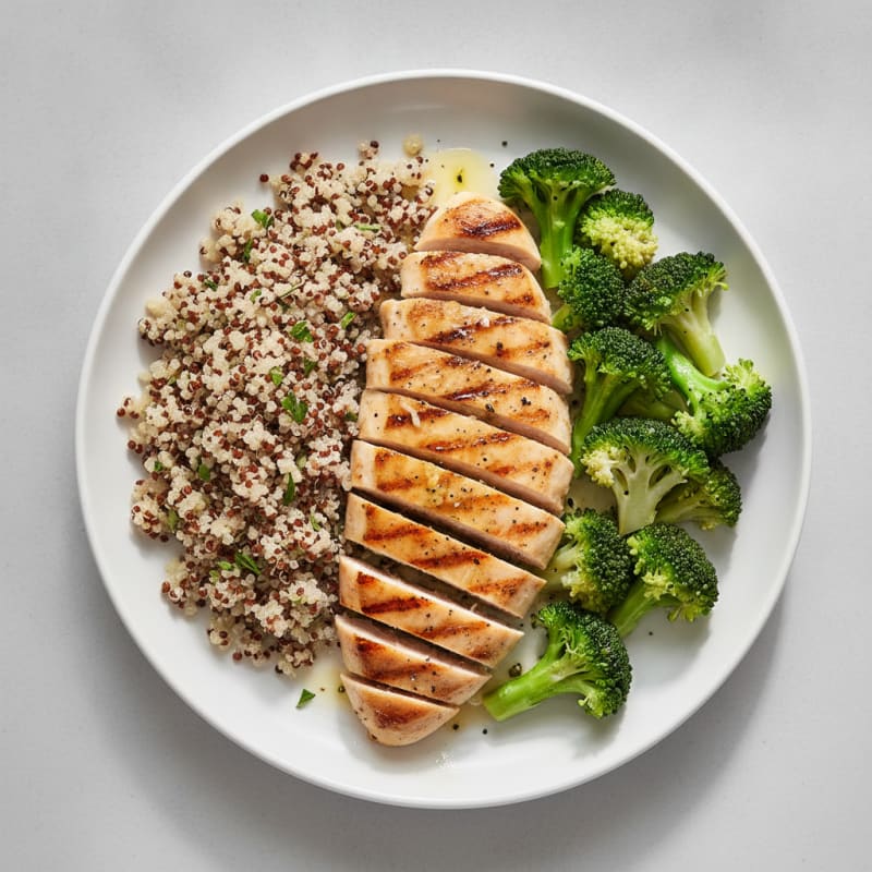Grilled Chicken Breast with Quinoa and Steamed Broccoli