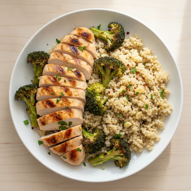 Grilled Chicken and Quinoa Bowl with Roasted Broccoli