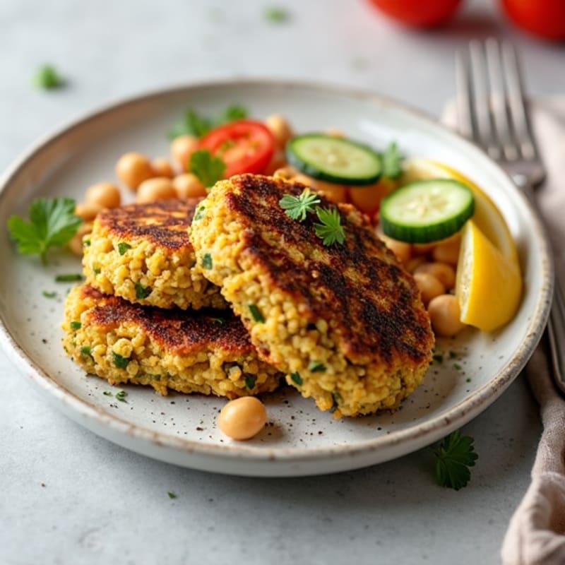 Grilled Lentil and Quinoa Patties with Creamy Chickpea Salad