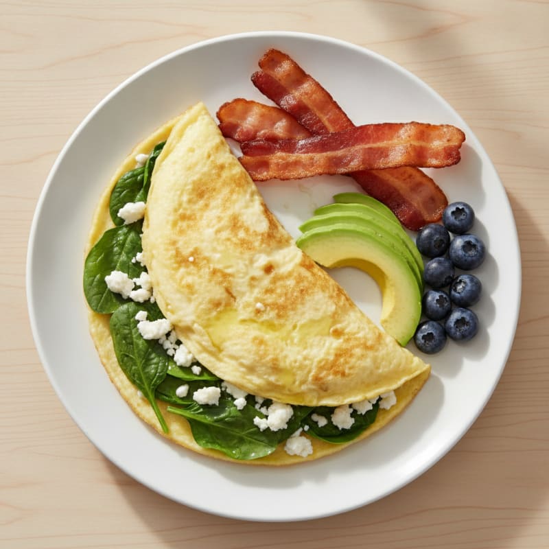 Egg White Spinach Omelette with Turkey Bacon