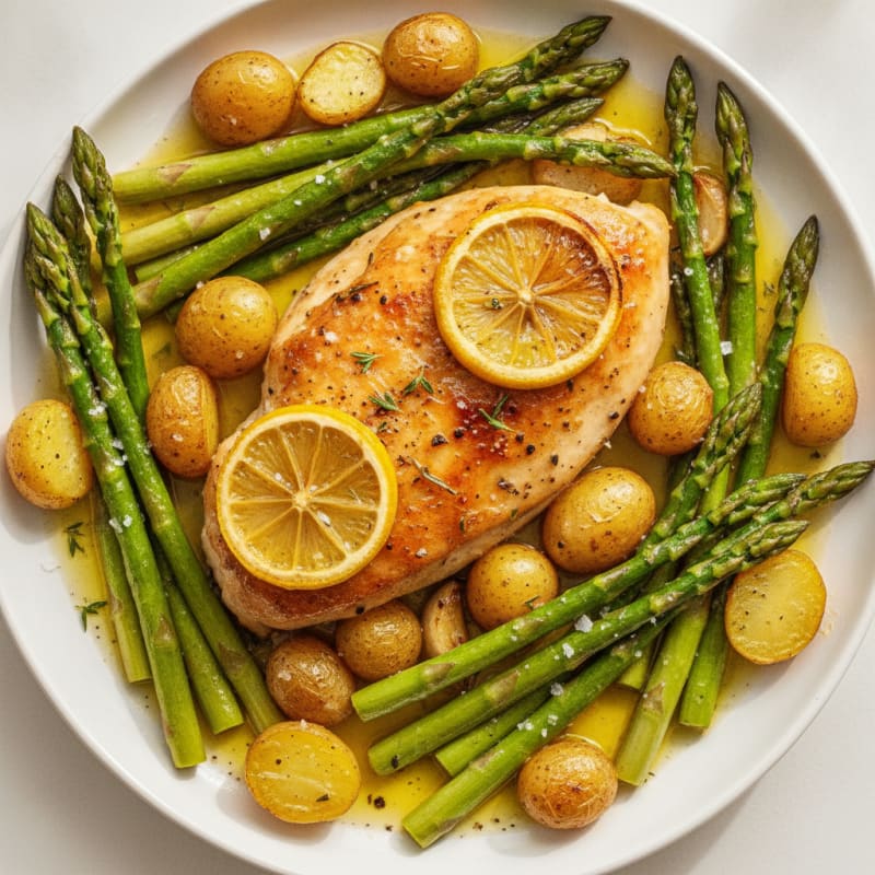 Lemon Herb Roasted Chicken with Asparagus