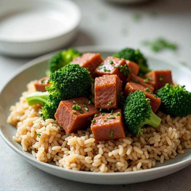 Tender Beef and Crispy Broccoli Stir-Fry with Brown Rice