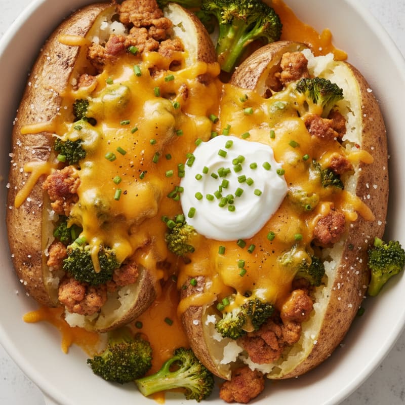 Loaded Baked Potatoes with Broccoli and Cheddar