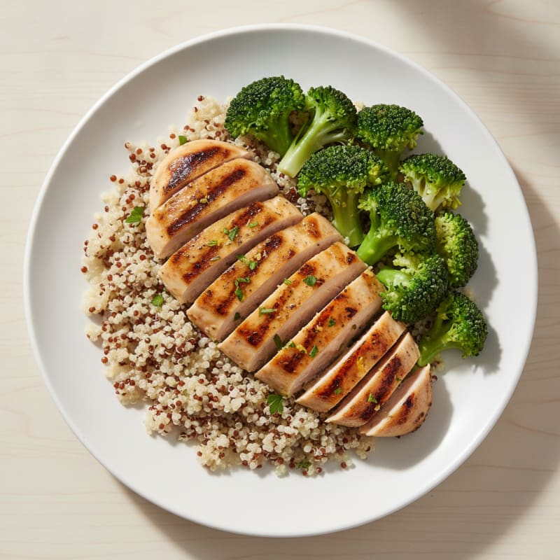 Grilled Chicken Breast with Quinoa and Steamed Broccoli