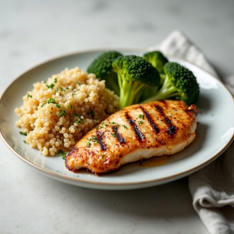 Grilled Chicken Breast with Quinoa and Roasted Broccoli