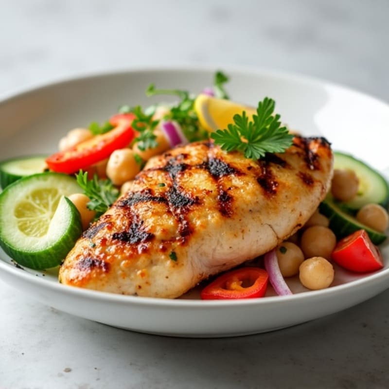Grilled Chicken Breast with Crunchy Chickpea Salad