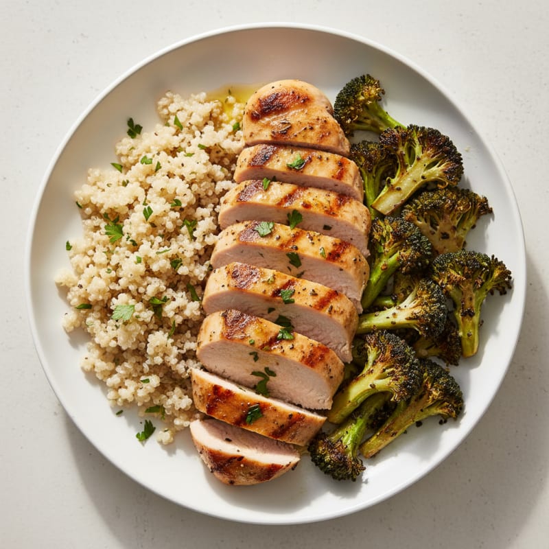 Grilled Turkey Breast with Quinoa and Roasted Broccoli