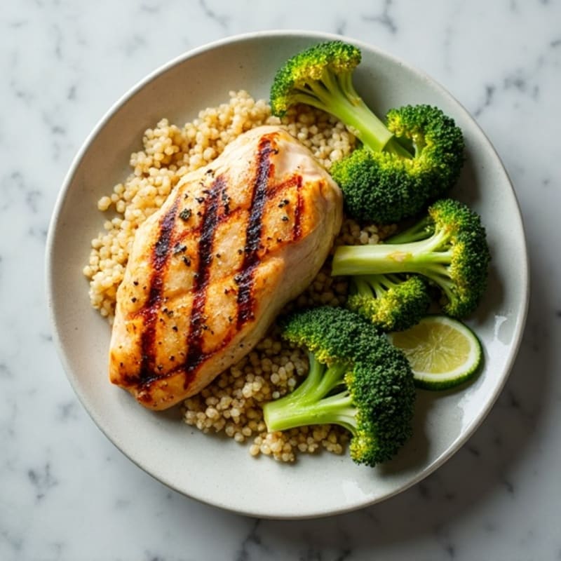 Grilled Chicken Breast with Quinoa and Roasted Broccoli