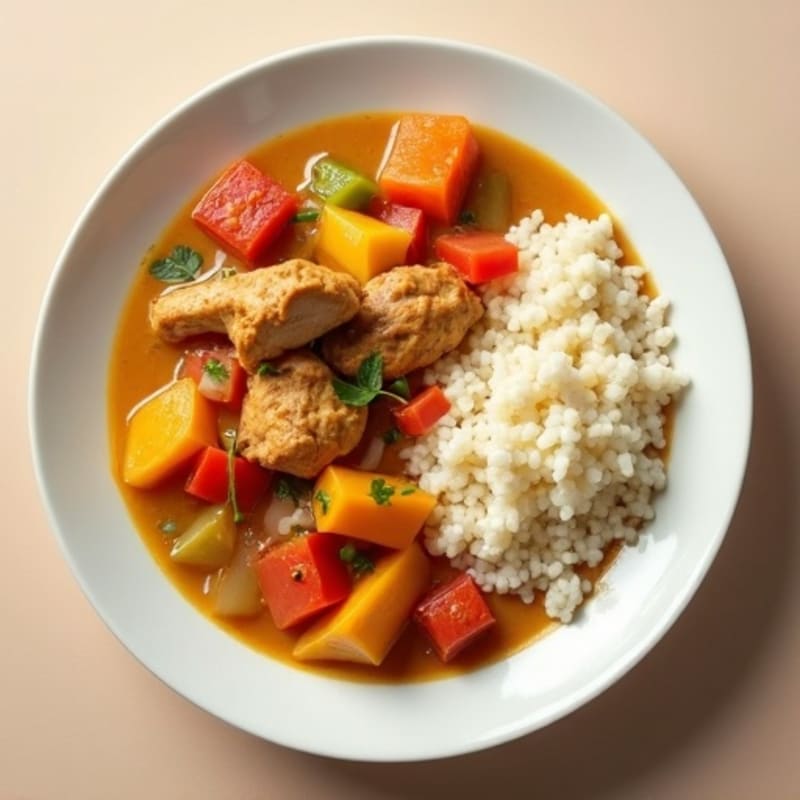 Creamy Peanut Chicken and Vegetable Stew with Fufu