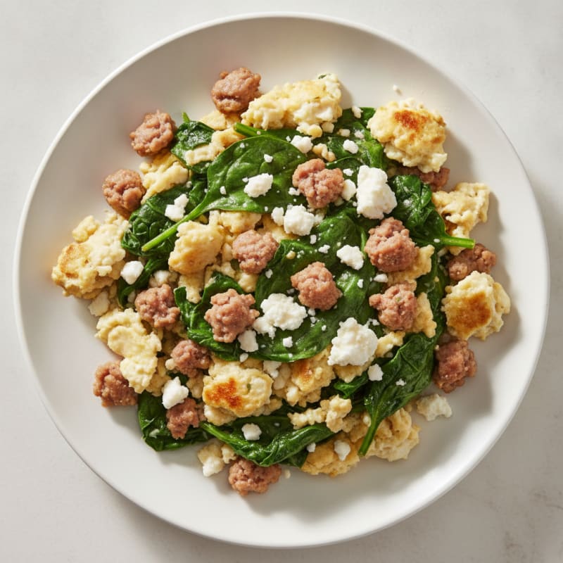 Egg White and Turkey Sausage Scramble with Spinach and Feta