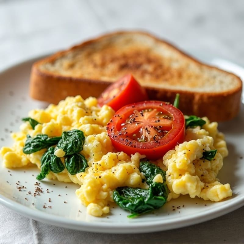 Egg White and Cottage Cheese Scramble with Spinach and Tomatoes