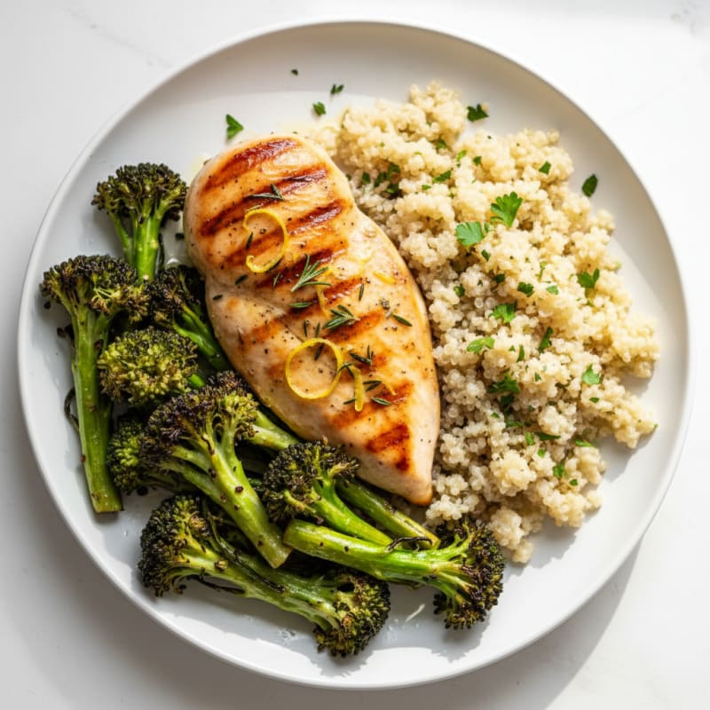 Grilled Chicken Breast with Roasted Broccoli and Quinoa