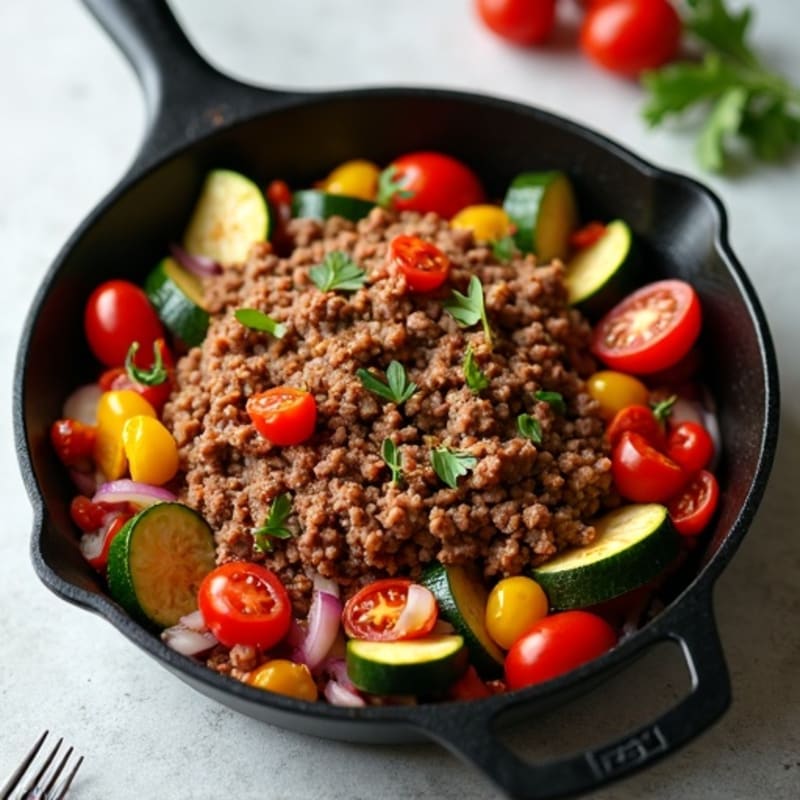 Lean Ground Beef and Roasted Vegetable Skillet