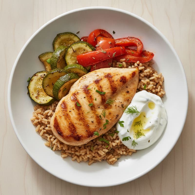 Grilled Chicken and Roasted Vegetable Rice Bowl