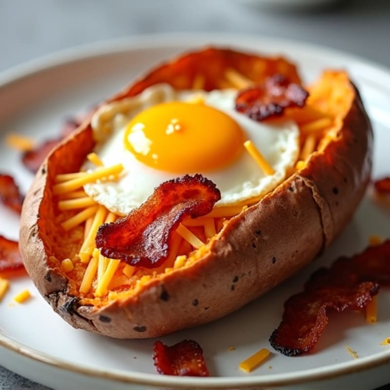 Roasted Sweet Potato, Loaded with Crispy Bacon and Creamy Cheese