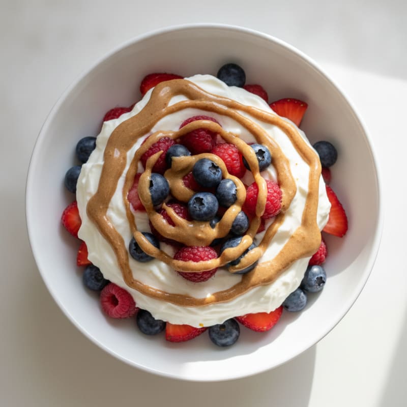 Greek Yogurt Protein Parfait with Mixed Berries and Almond Butter