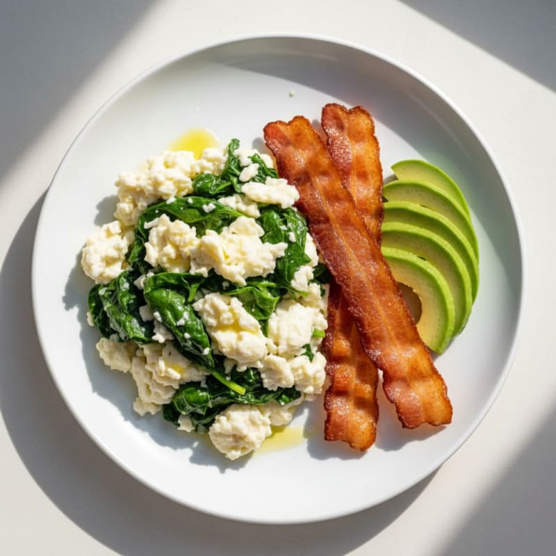 Egg White and Spinach Scramble with Turkey Bacon