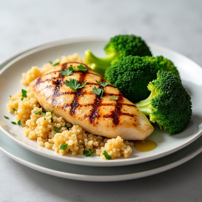 Grilled Chicken Breast with Quinoa and Steamed Broccoli