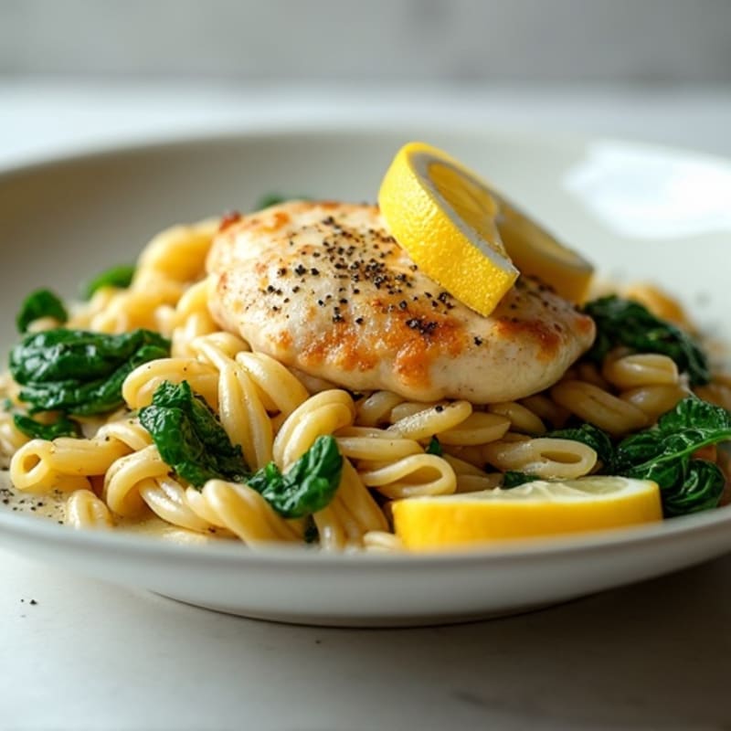 Creamy Lemon Garlic Chicken Pasta with Fresh Spinach