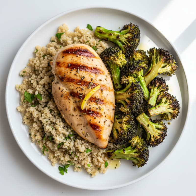 Grilled Chicken Breast with Quinoa and Roasted Broccoli