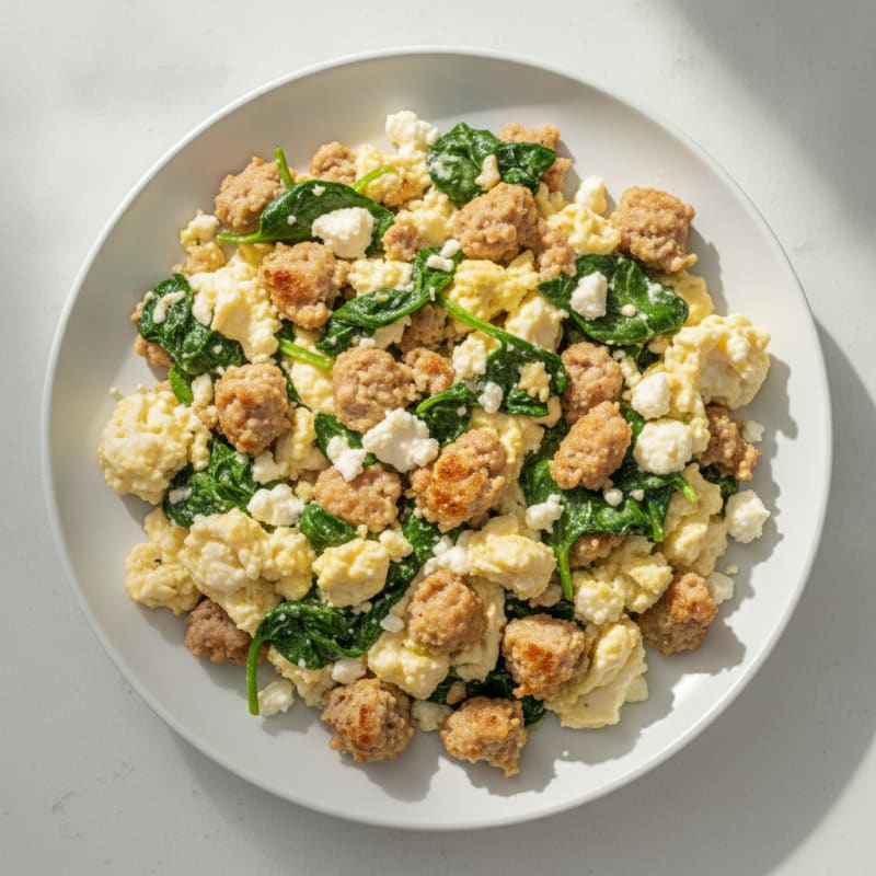 Egg White and Turkey Sausage Scramble with Spinach and Feta