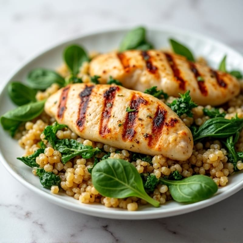 Grilled Chicken and Quinoa Salad with Spinach and Lemon Vinaigrette