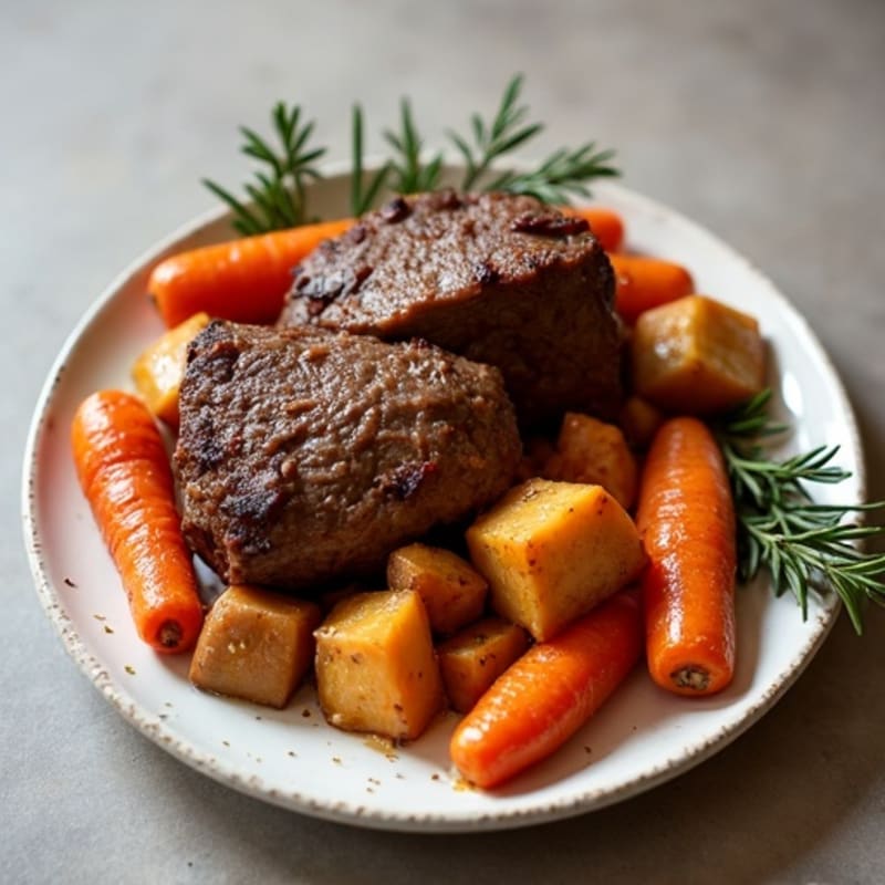Tender Slow-Cooked Beef Pot Roast with Roasted Root Vegetables