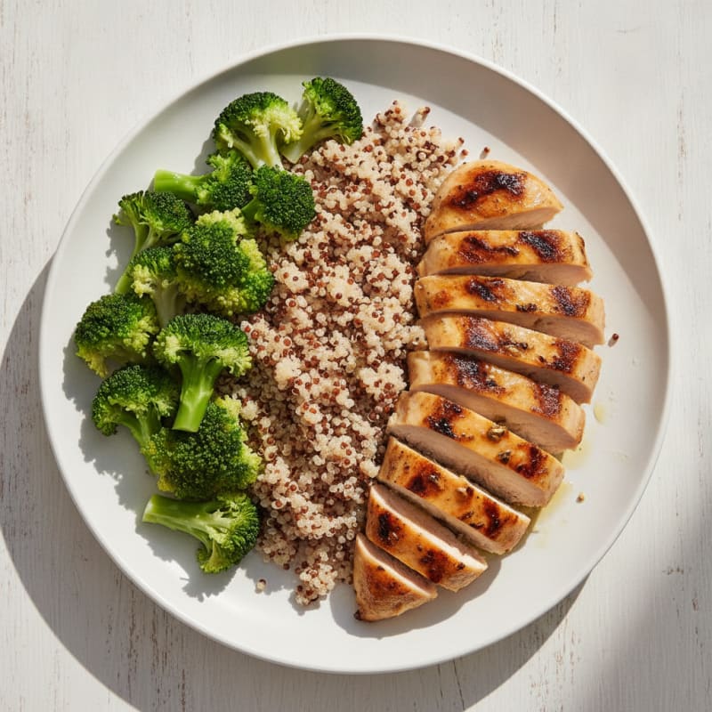 Grilled Chicken Breast with Quinoa and Steamed Broccoli