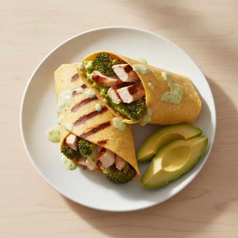 Grilled Chicken and Broccoli Wrap with Corn Tortilla