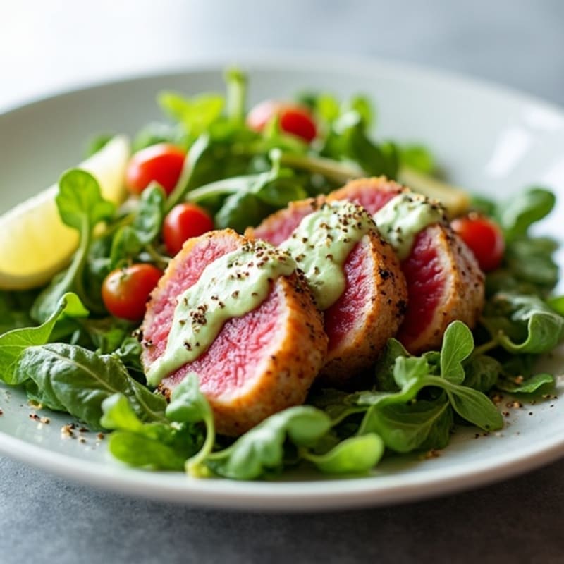 Fresh Seared Ahi Tuna with Creamy Wasabi Mayo and Crisp Greens
