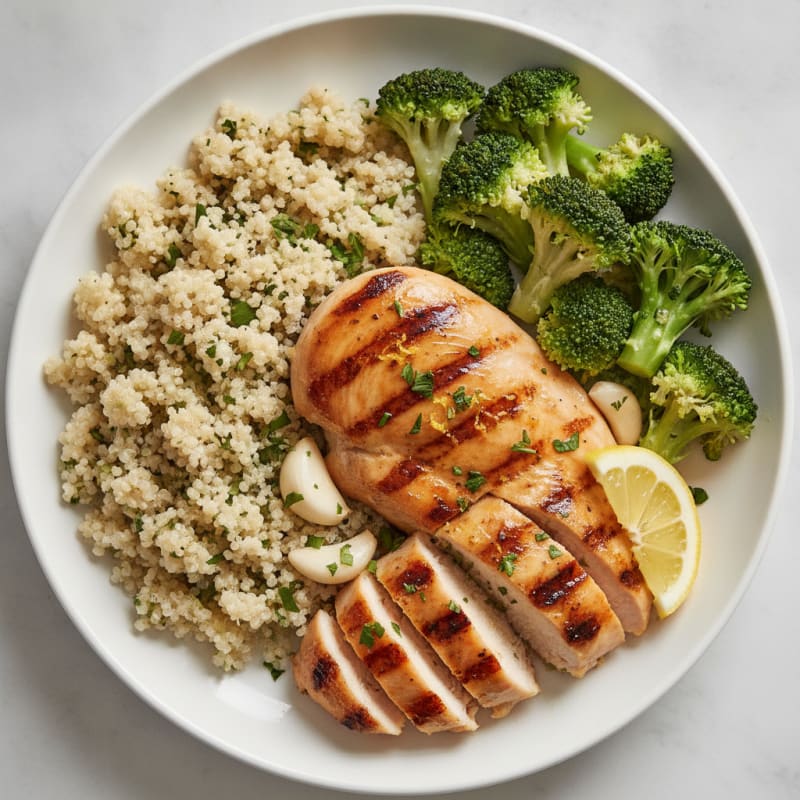 Grilled Lemon-Garlic Chicken with Quinoa and Broccoli