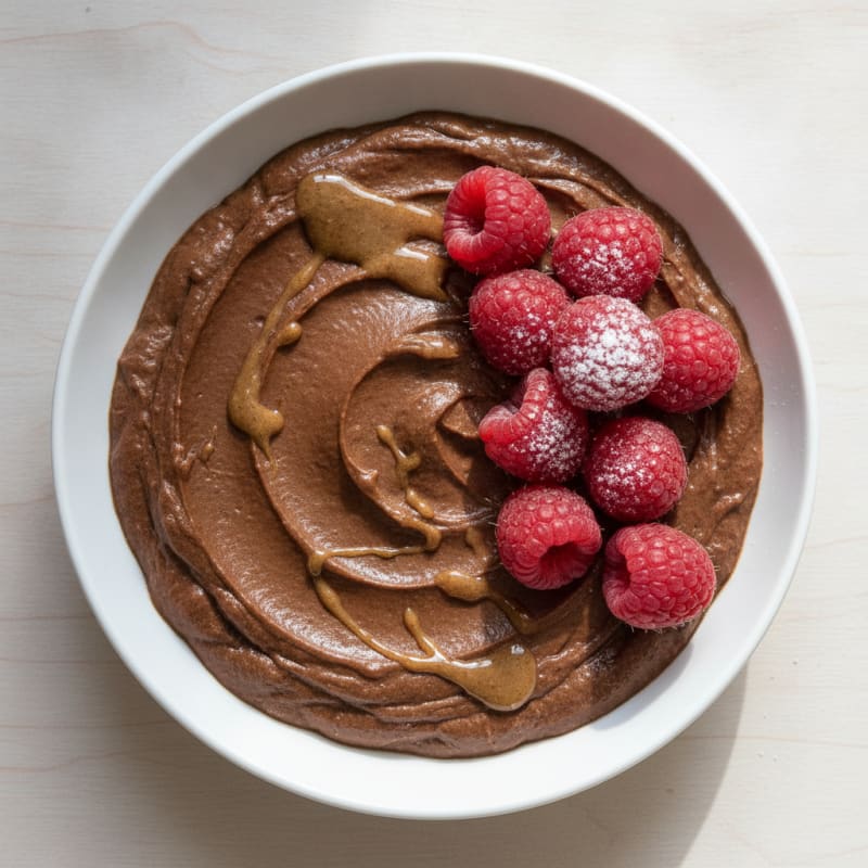 Silky Chocolate Protein Pudding with Raspberries