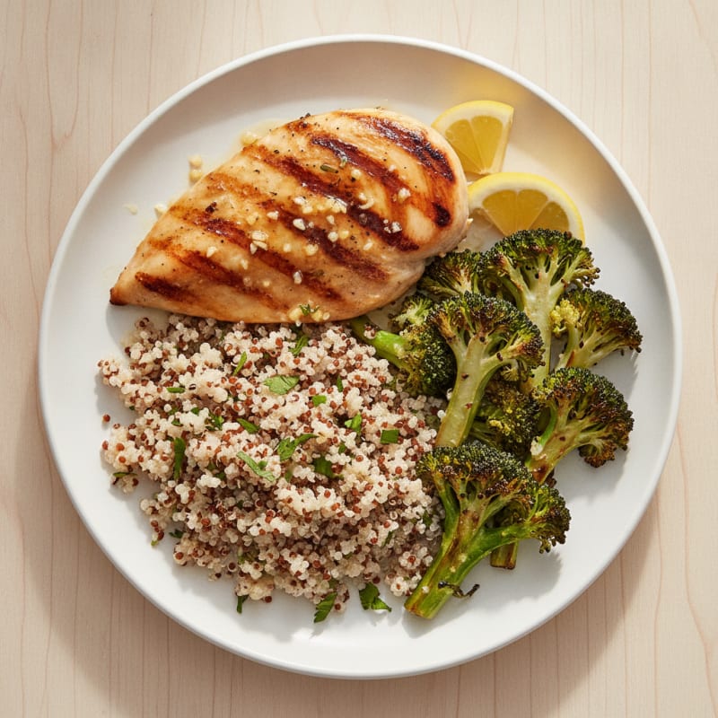 Grilled Chicken Breast with Quinoa and Roasted Broccoli