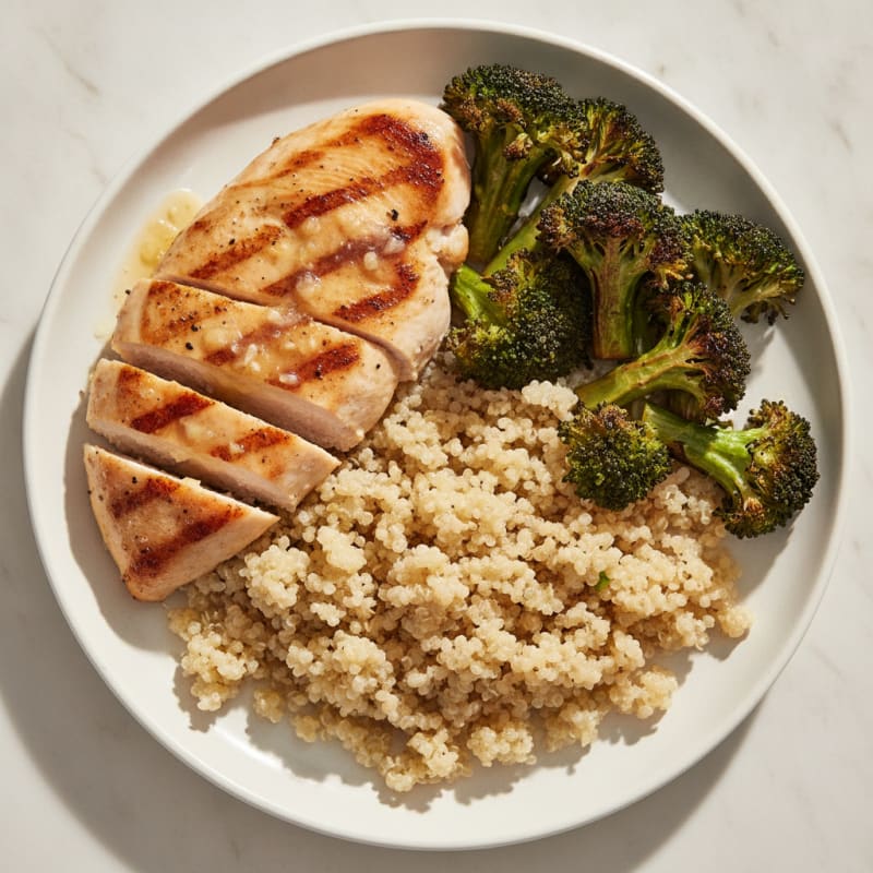 Grilled Chicken Breast with Quinoa and Roasted Broccoli