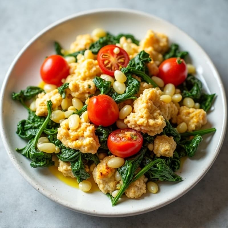 Egg White and Turkey Spinach Scramble with Cherry Tomatoes