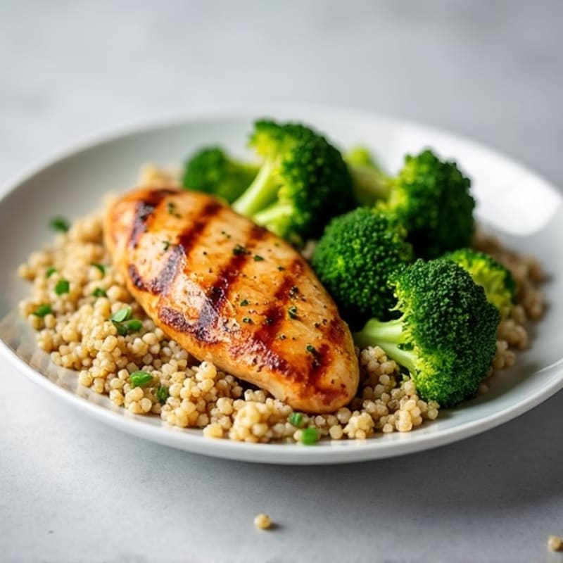 Grilled Chicken Breast with Quinoa and Roasted Broccoli