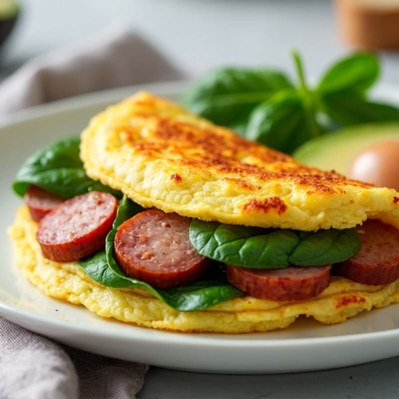 Crispy Egg White Omelette with Turkey Sausage and Spinach