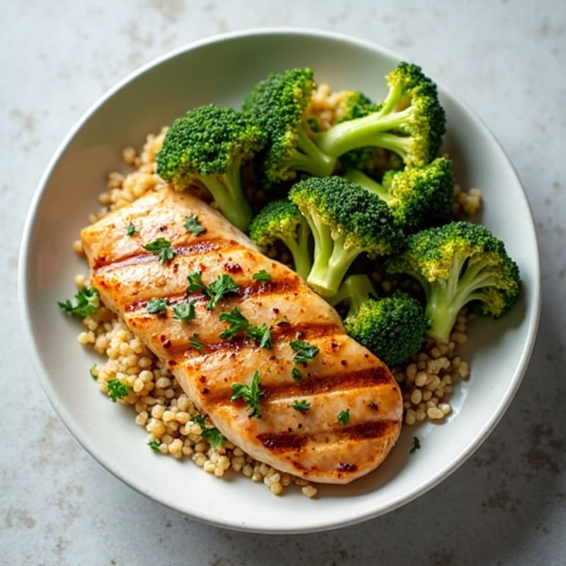 Grilled Chicken Breast with Quinoa and Roasted Broccoli