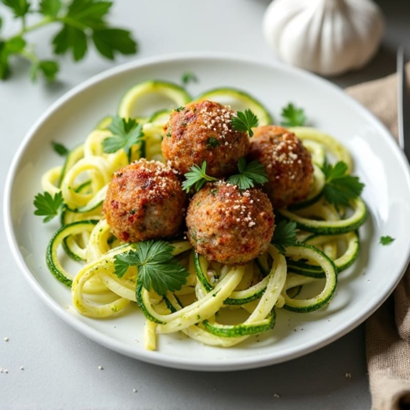 Herb-Crusted Turkey Meatballs with Zucchini Noodles