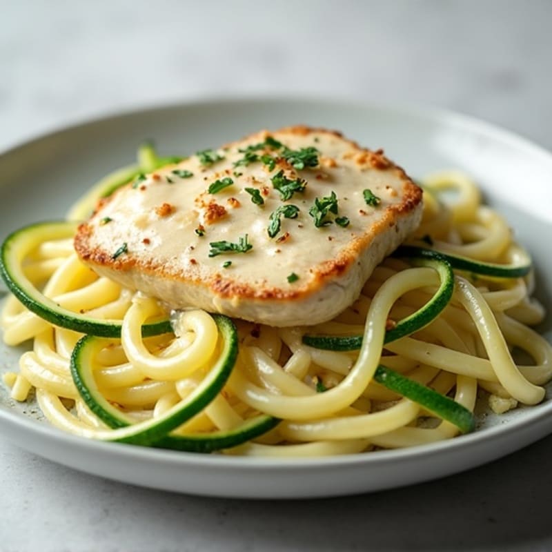Creamy Cauliflower Chicken Alfredo with Zucchini Noodles