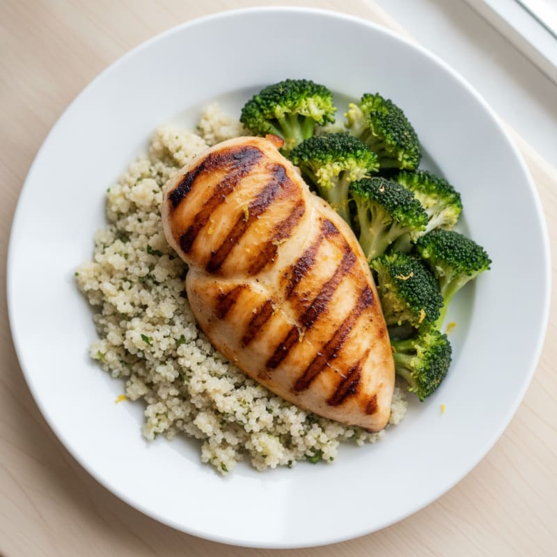 Grilled Chicken Breast with Quinoa and Steamed Broccoli