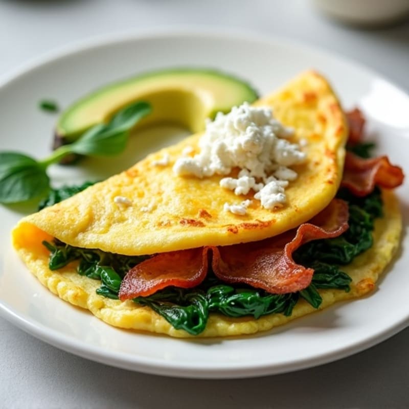 Egg White Omelet with Sautéed Spinach and Turkey Bacon