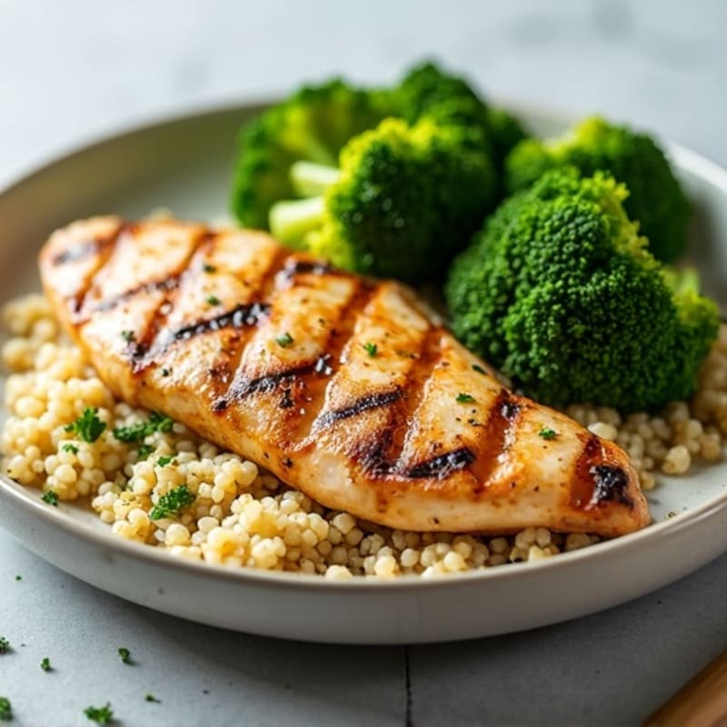 Grilled Chicken Breast with Quinoa and Steamed Broccoli