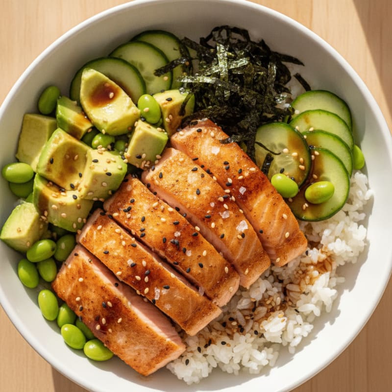 Sushi Rice Bowl with Salmon and Avocado