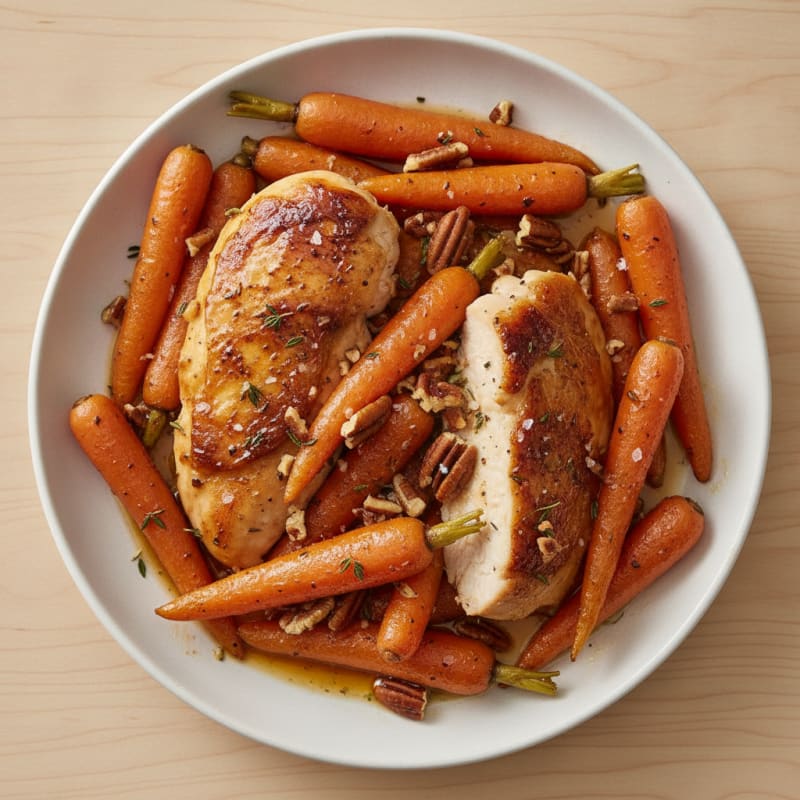 Maple-Glazed Roasted Chicken and Carrots with Pecans
