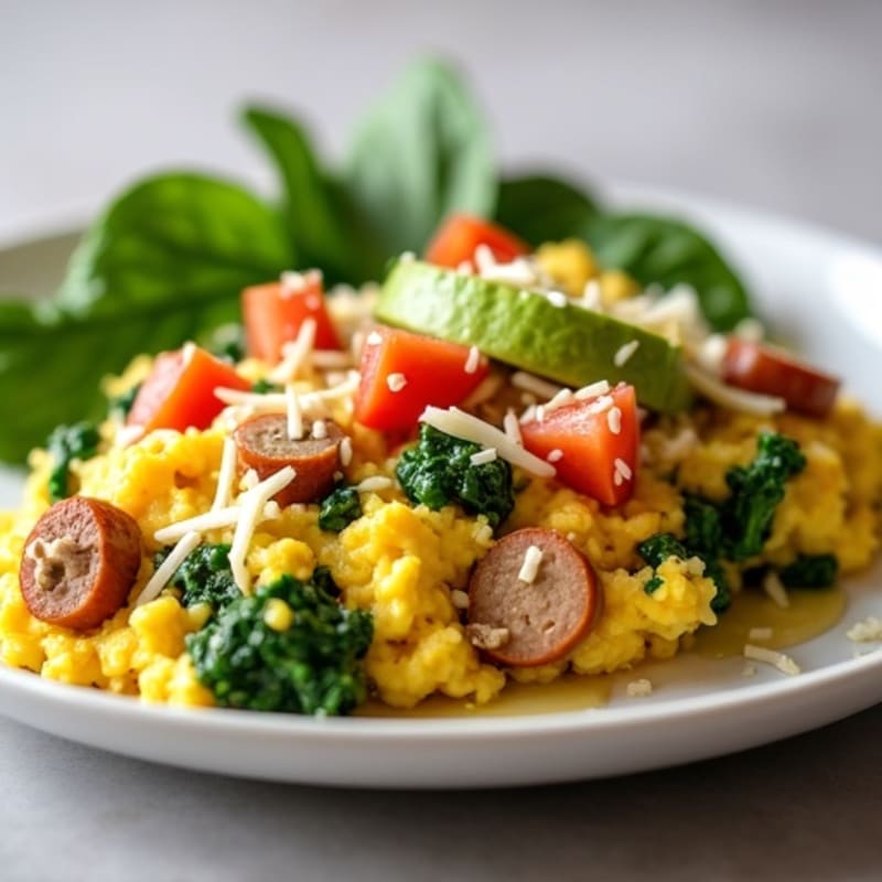 Egg White Scramble with Turkey Sausage, Spinach & Avocado